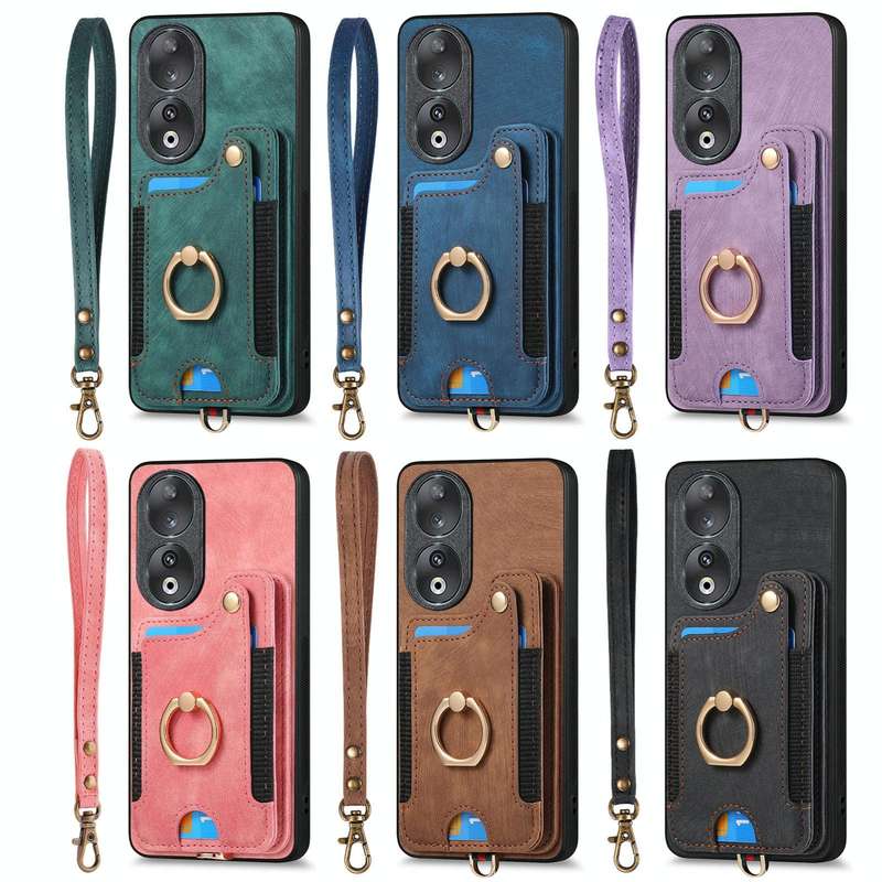 For Honor 90 Retro Skin-feel Ring Multi-card RFID Wallet Phone Case(Green)