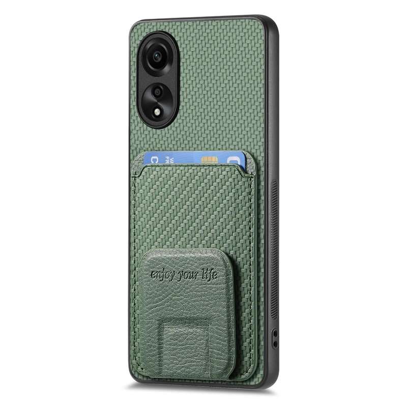 For OPPO Reno8 5G Carbon Fiber Card Bag Fold Stand Phone Case(Green)