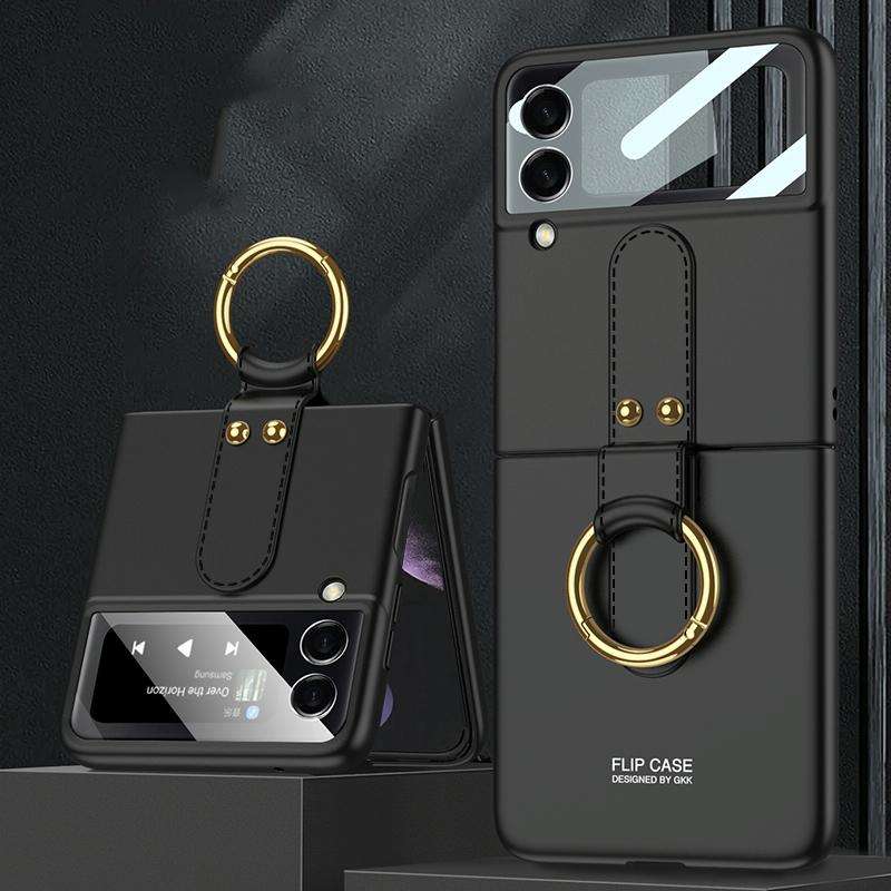 For Samsung Galaxy Z Flip3 5G GKK Ultra-thin PC Full Coverage Phone Flip Case with Ring Holder(Bl...