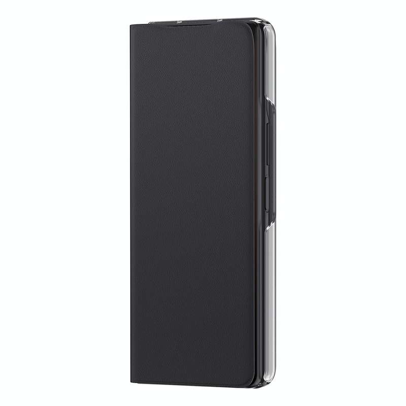 For Samsung Galaxy Z Fold3 5G Plain Leather Horizontal Flip Leather Case with Holder(Black)