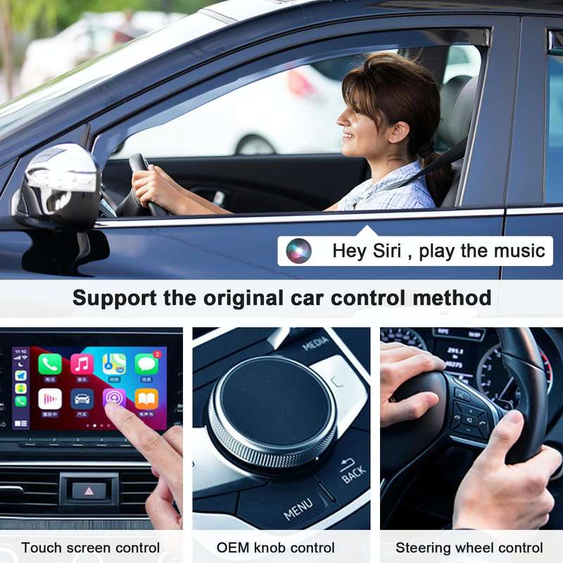 USB + USB-C / Type-C Wired to Wireless Carplay Adapter for iPhone(Black)