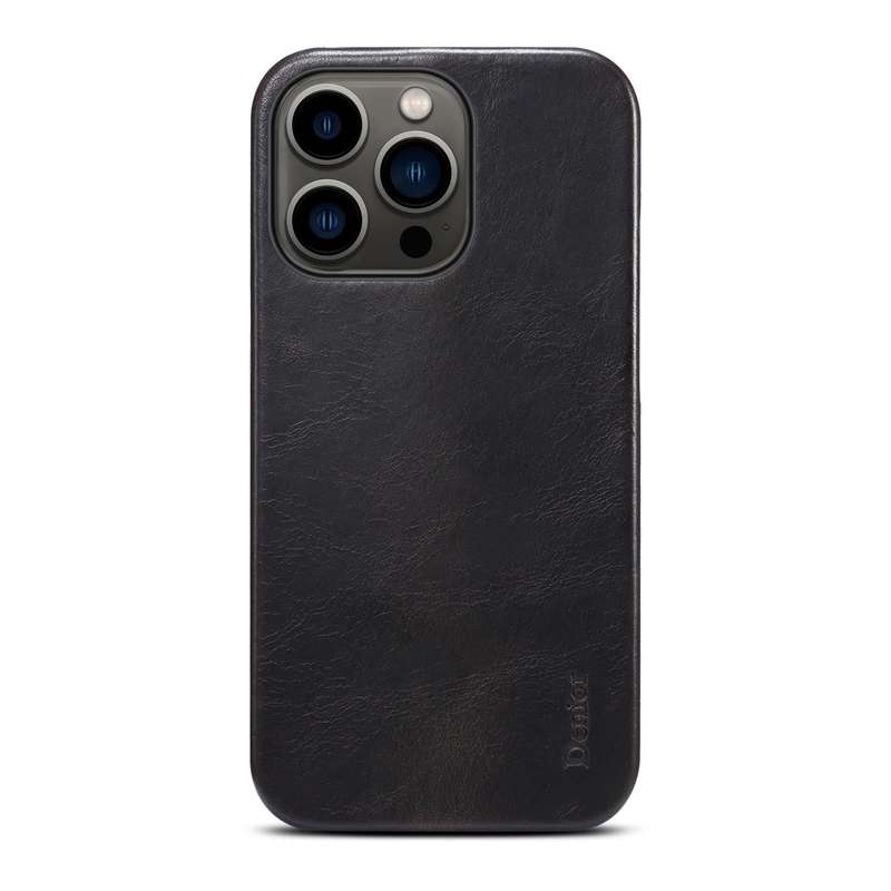 For iPhone 13 Pro Max Denior Oil Wax Cowhide Phone Case(Black)
