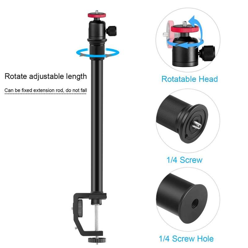 PULUZ C Clamp Mount Light Stand Extension Central Shaft Rod Monopod Holder Kits with Ball-Head, R...