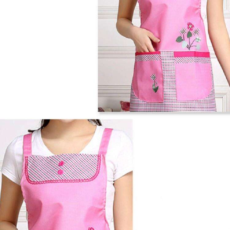 Home Adult Sleeveless Waterproof Grid Anti-oil Aprons with Double Pocket(Coffee Color)