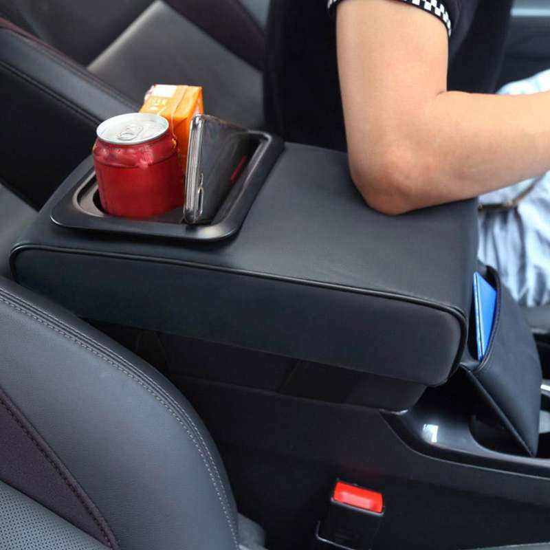 Car Armrest Box Increased Support With Rear Seat Water Cup Holder(Brown)