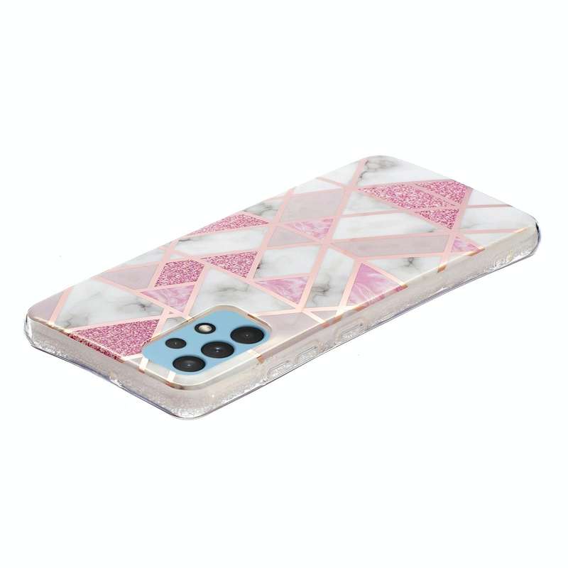 For Samsung Galaxy A32 4G Electroplating TPU Protective Case(Pink White Rhombus)