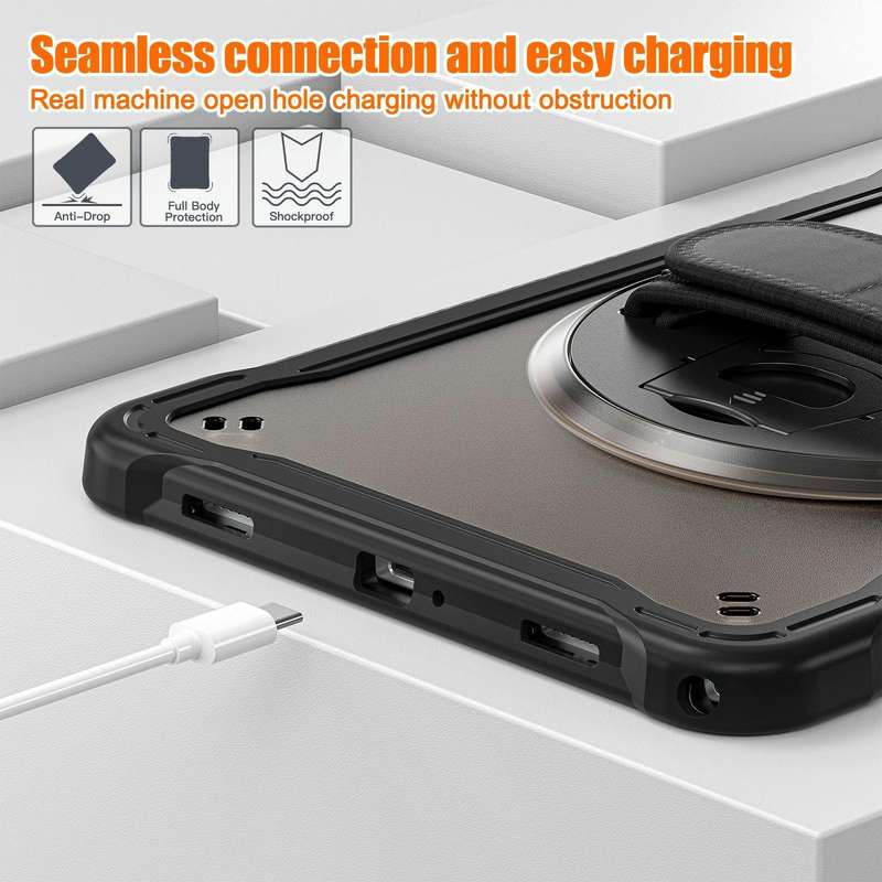 For Samsung Galaxy Tab A9+ X210/X215 Heavy Duty Hybrid Tablet Case with Handle & Strap(Clear Black)