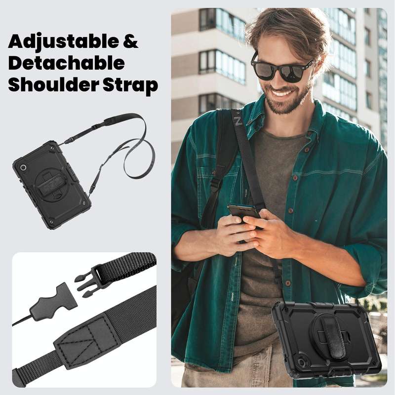 For Samsung Galaxy Tab A9 Silicone + PC Tablet Case with Shoulder Strap(Black)