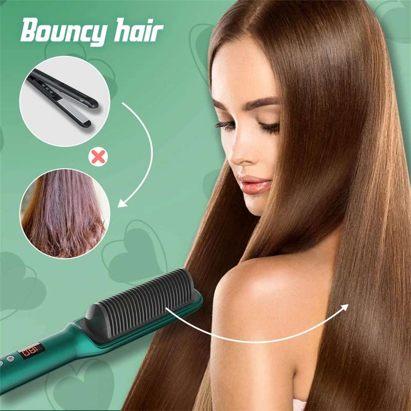 2 In 1 Hair Straightener Brush And Curler Negative Ion Hair Straightener Styling Comb(Green)
