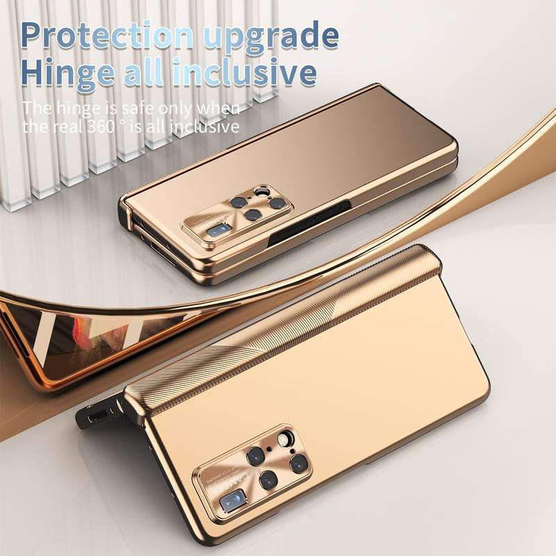For Huawei Mate X2 Electroplating Hinged Folding Phone Case with S Pen Fold Edtion(Gold)