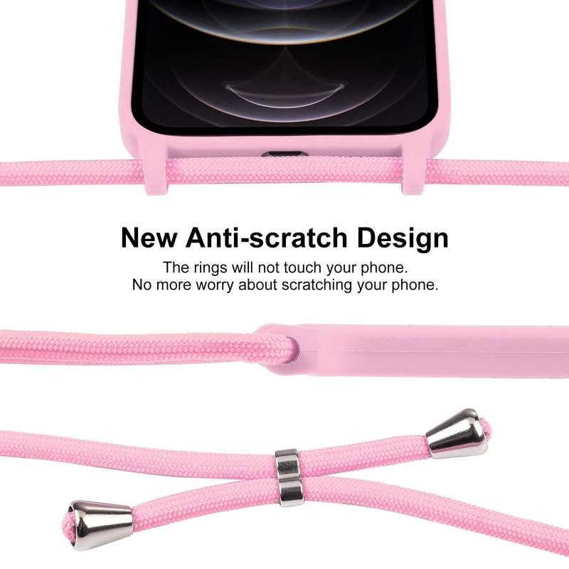 For iPhone 12 Pro Crossbody Lanyard Liquid Silicone Case(Pink)