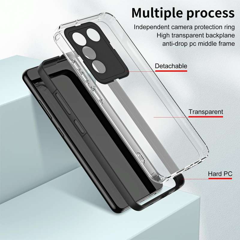 For vivo V27 3 in 1 Clear TPU Color PC Frame Phone Case(Black)