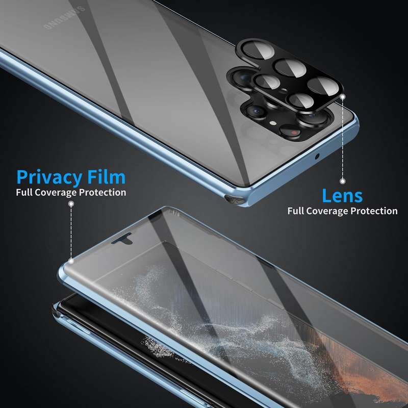 For Samsung Galaxy S23 Ultra 5G Anti-peeping Magnetic Double-sided Tempered Glass Phone Case(Black)
