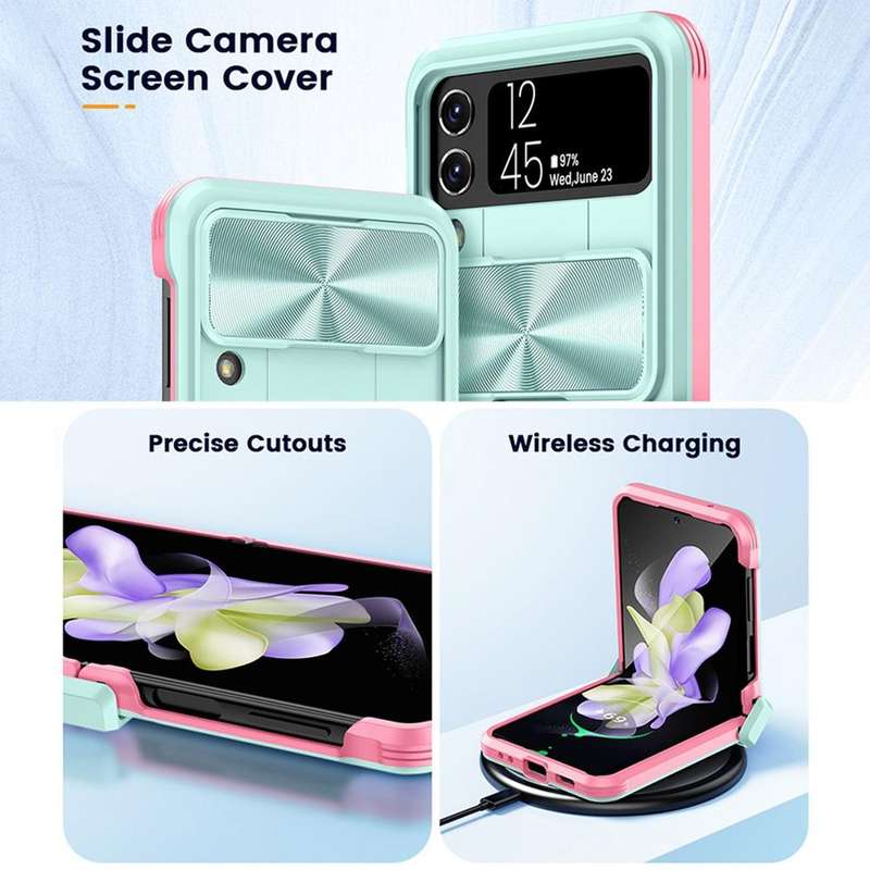 For Samsung Galaxy Z Flip4 360 Full Body Sliding Camshield Phone Case(Blue)