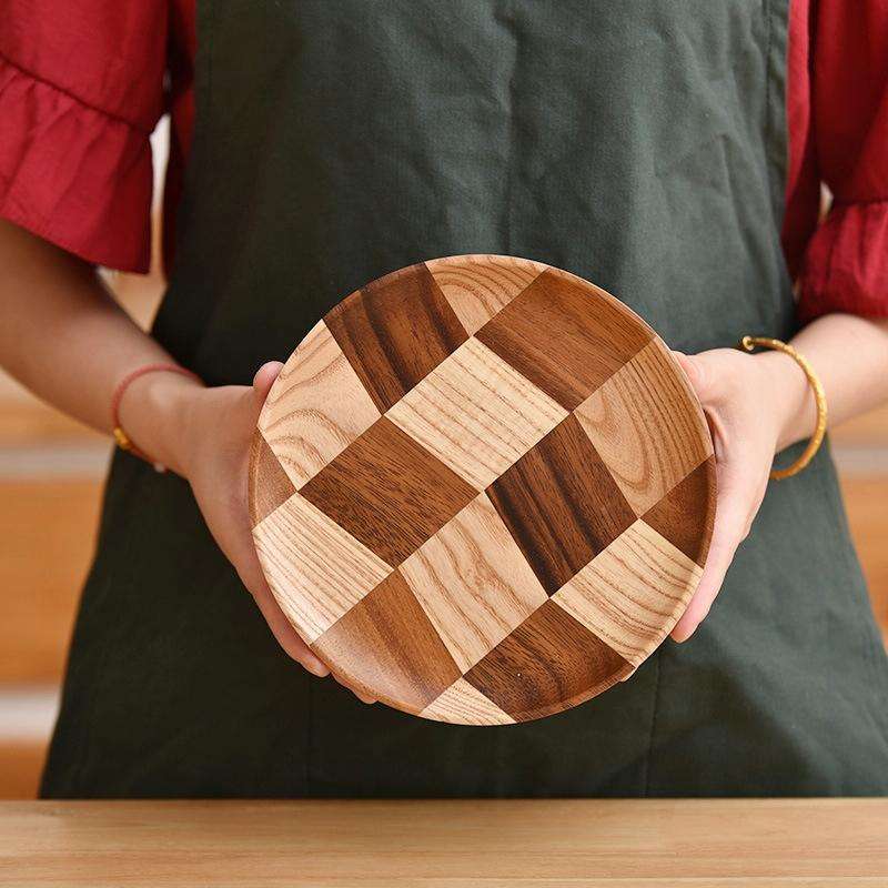 Wooden Tray Dinner Plate Household Fruit Cake Dessert Plate Wooden Dish Round 18cm