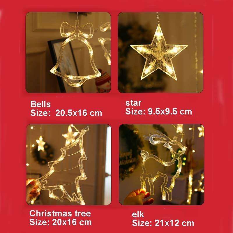 LED Curtain Lights Christmas Decoration Bell And Deer String Lights, Power Supply:USB & Battery B...