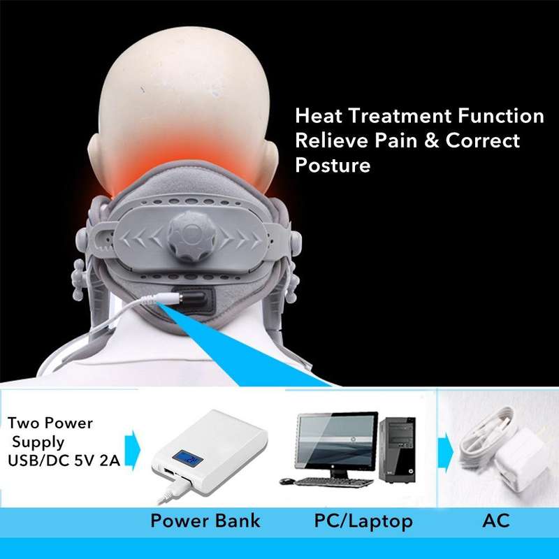 Cervical Spine Retractor Household Adjustable Hot Compress Stretching Neck Brace(Gray)