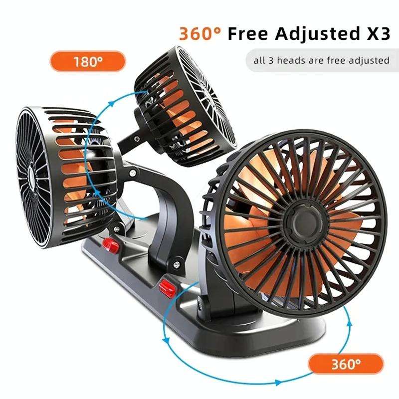 F4310 360-Degree Rotating Adjustable Car Three-Head Fan, Style:12V Cigarette Lighter