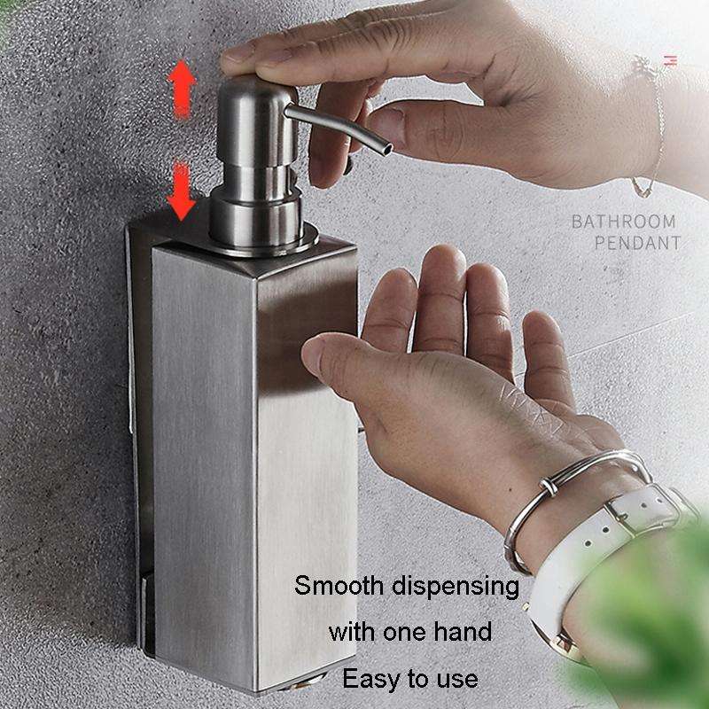 Hotel Stainless Steel Soap Dispenser Home Wall Mounted No Punch Press To Soap Bottle, Style: Squa...
