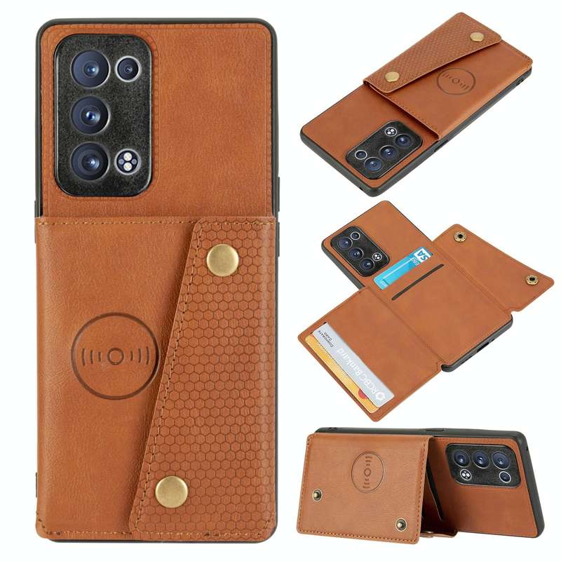 For OPPO Reno6 Pro+ 5G Double Buckle PU + TPU Shockproof Magnetic Protective Case with Card Slot ...