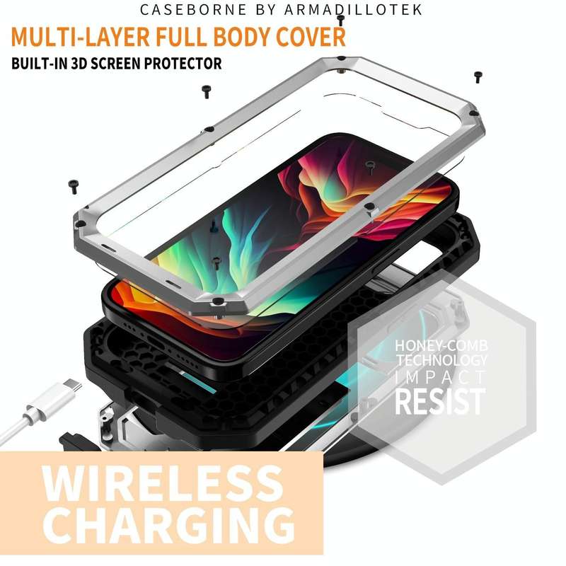 For iPhone 15 Pro Max R-JUST Sliding Camera Life Waterproof Holder Phone Case(Silver)