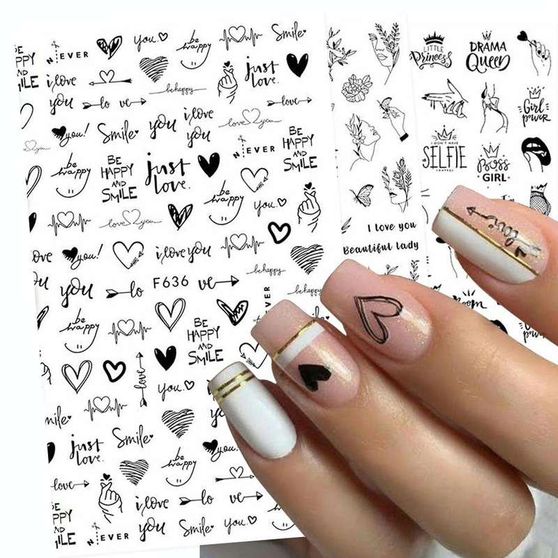 10 PCS Cartoon Heart Letters Comic Character Nail Art Sticker 3D Adhesive Nail Stickers(F637)