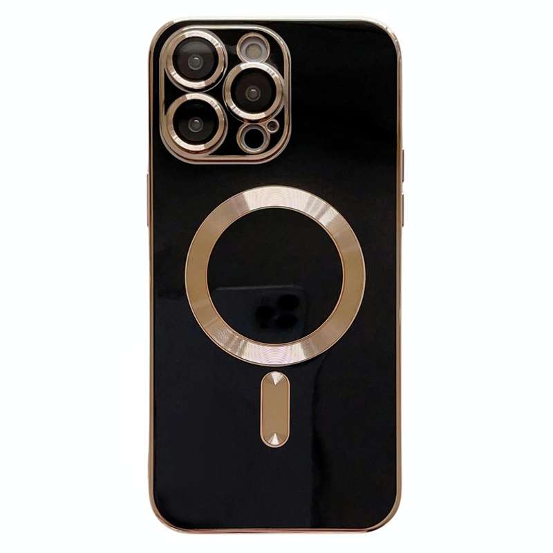 For iPhone 15 Pro Max Magsafe Plating TPU Phone Case with Lens Film(Black)