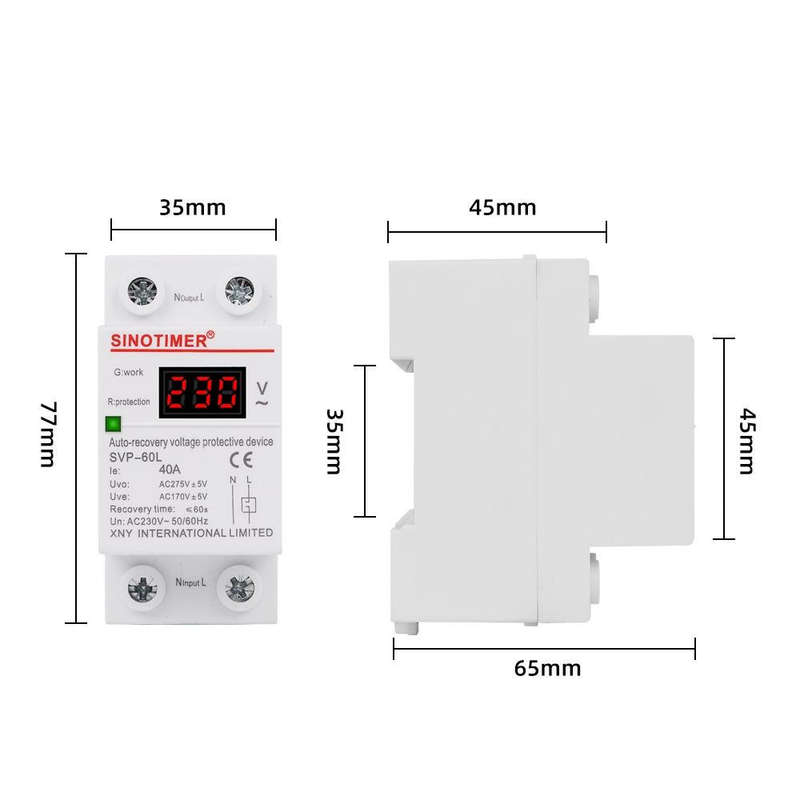 SINOTIMER 220V LED Digital Display Delay Automatic Reset Under-voltage Protector(SVP-60L)