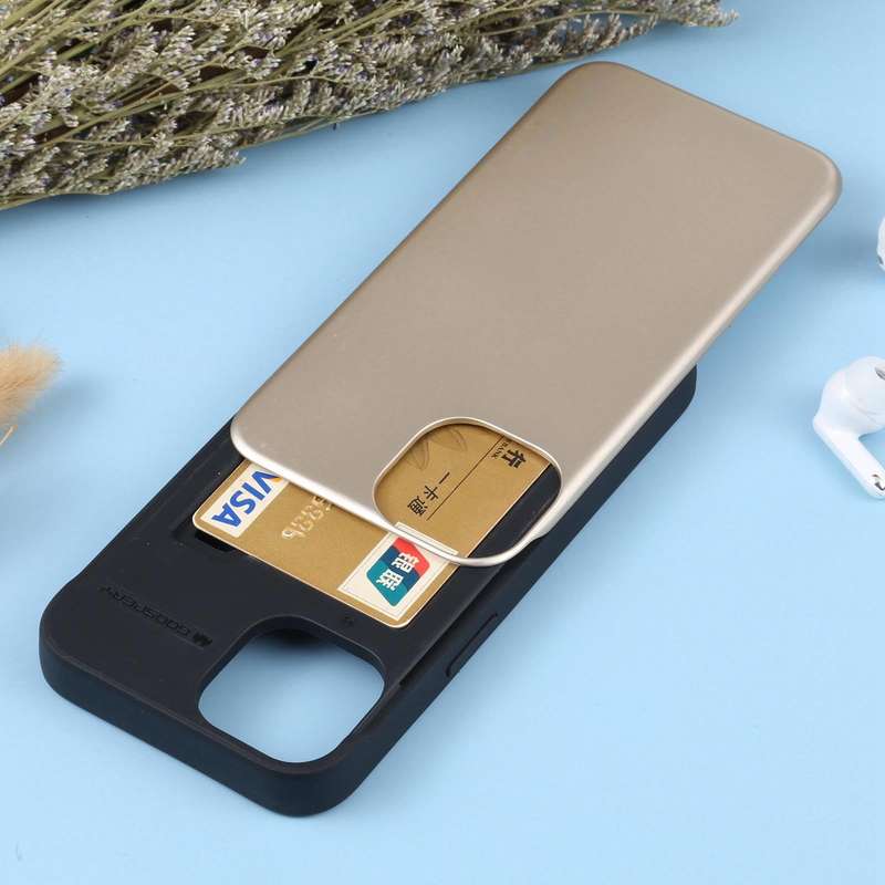 For iPhone 14 GOOSPERY SKY SLIDE BUMPER Sliding Card Slot Phone Case (Gold)