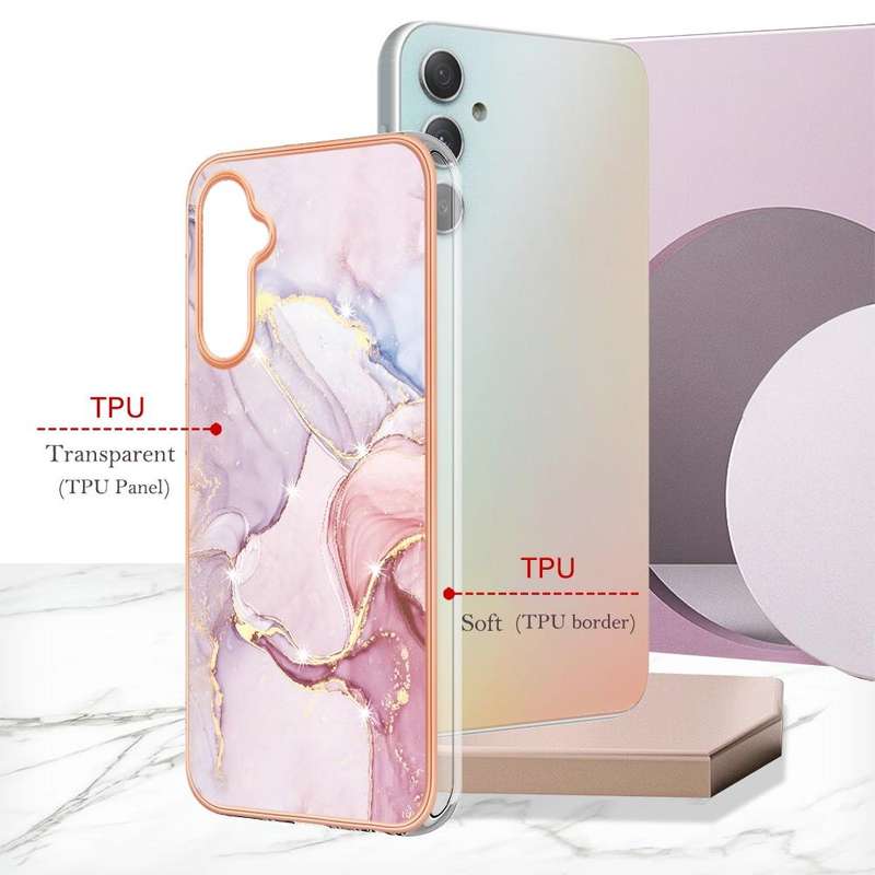 For Samsung Galaxy A25 5G Electroplating Marble Dual-side IMD Phone Case(Rose Gold 005)