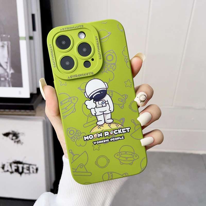For iPhone X / XS Liquid Silicone Astronaut Pattern Phone Case(Green)