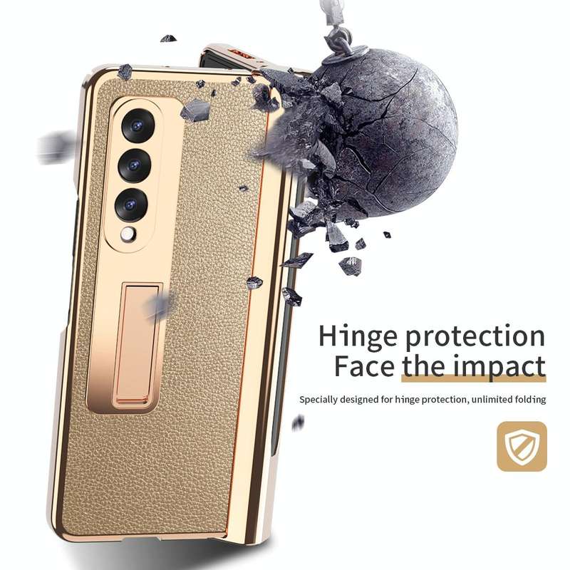 For Samsung Galaxy Z Fold3 Litchi Texture Integrated Electroplating Hinge Flip Phone Case with Pe...