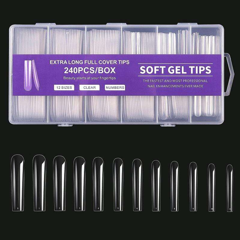 240 PCS/Box Thin Soft Transparent Nail Pieces, Shape: Super Long Full Stick Nails