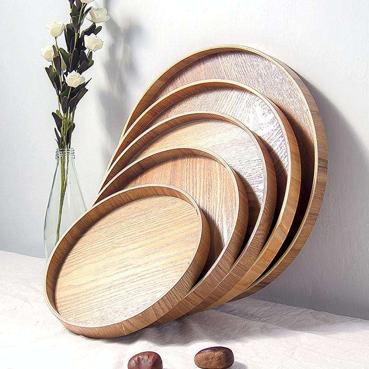 Creative Round Solid Wood Tea Tray Hotel Wooden Tay Storage Tray, Diameter: 24 cm