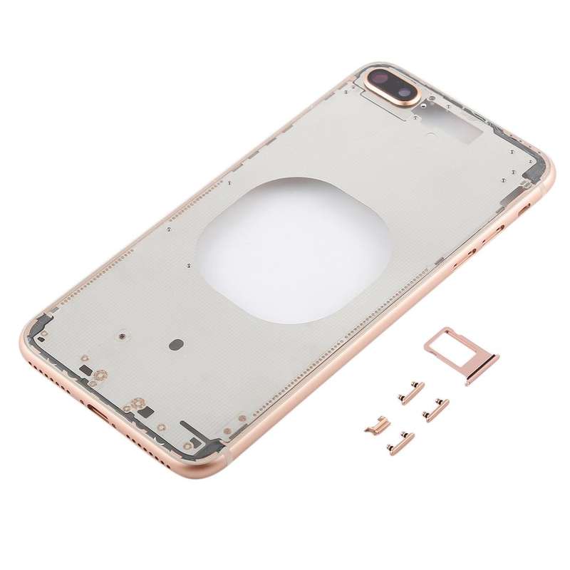 Transparent Back Cover with Camera Lens & SIM Card Tray & Side Keys for iPhone 8 Plus (Gold)