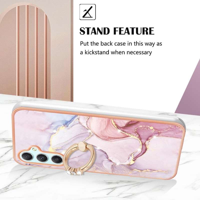 For Samsung Galaxy A24 4G Electroplating Marble IMD TPU Phone Case with Ring Holder(Rose Gold 005)