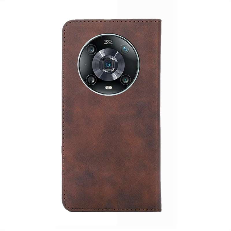 For Honor Magic4 Pro Skin Feel Magnetic Horizontal Flip Leather Phone Case(Dark Brown)