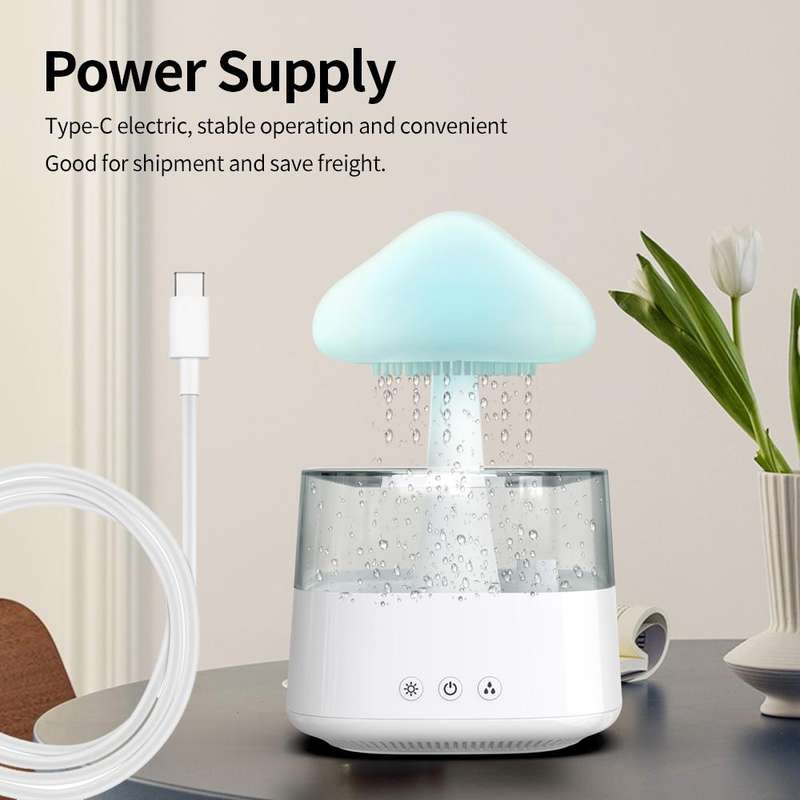 CH08 450ml Rain Humidifier Mushroom Cloud Colorful Night Lamp Aromatherapy Machine, Style: With R...