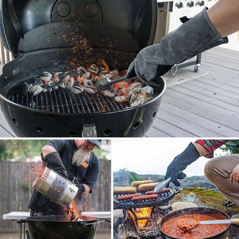 Cowhide BBQ Gloves Thickened Anti-hot Oven Welding Protection Gloves, Specification: A2415 16 inc...