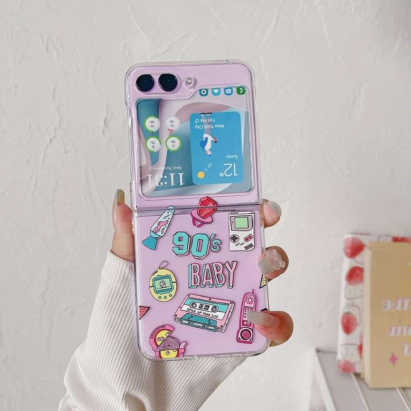 For Samsung Galaxy Z Flip5 Painted Pattern PC Transparent Folding Phone Case(Z75 Era Tags)