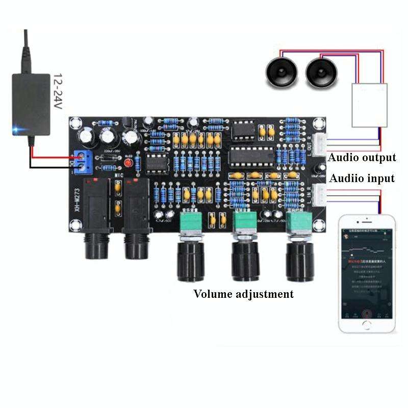 XH-M273 DC12-24V Microphone Amplifier Board K Song Singing Power Amplifier Board Reverberation Board
