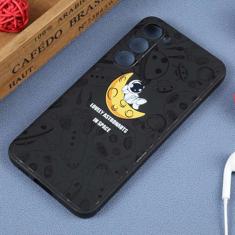 For Samsung Galaxy A22 5G Astronaut Pattern Silicone Straight Edge Phone Case(Lovely Astronaut-Bl...