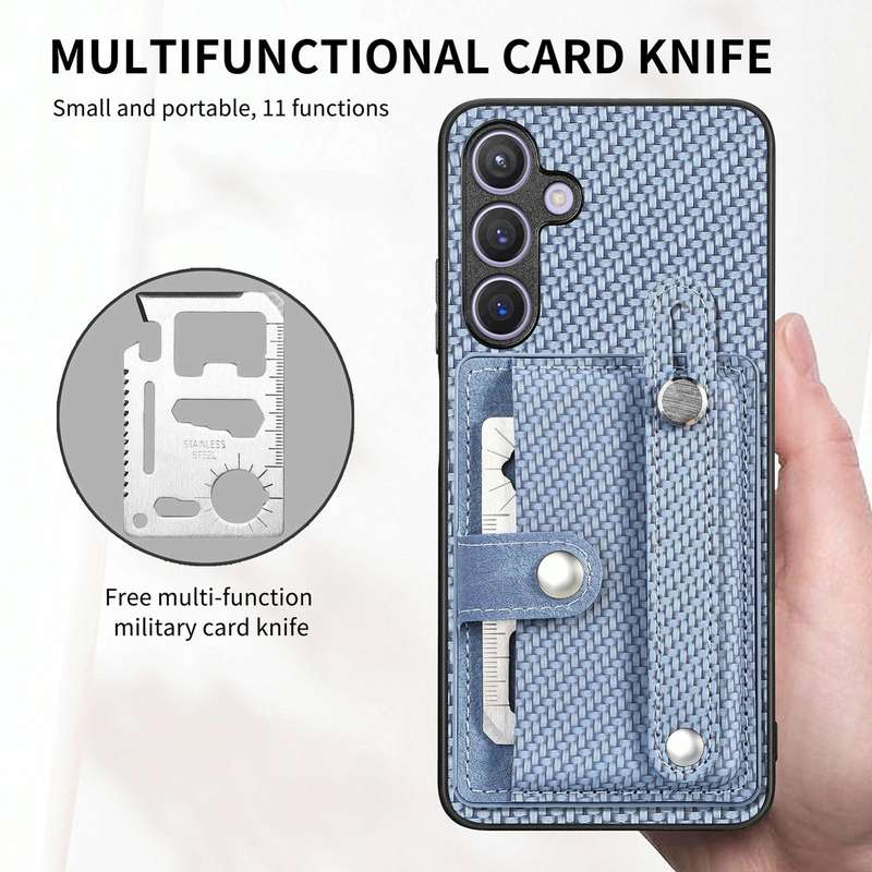 For Samsung Galaxy A54 5G Wristband Kickstand Wallet Back Phone Case with Tool Knife(Black)
