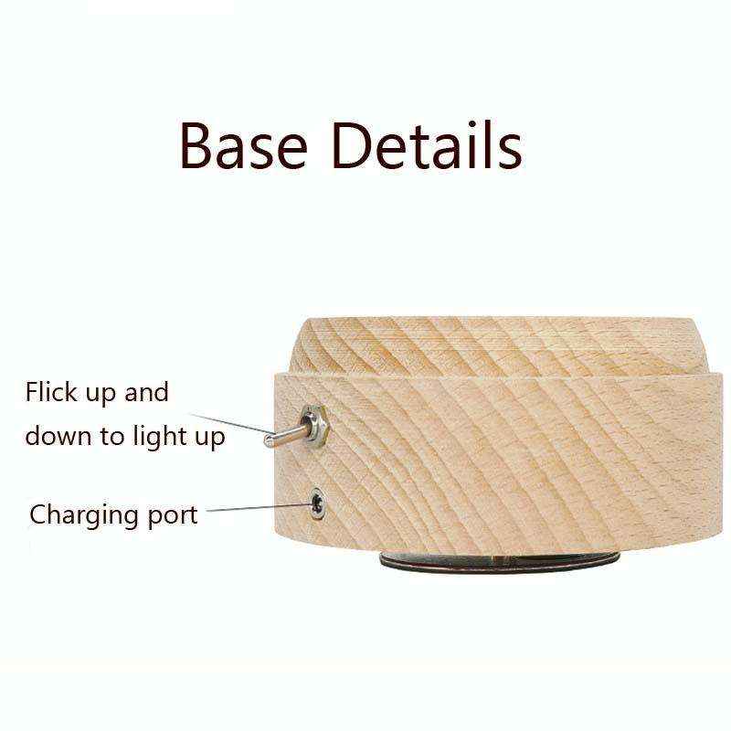 Girl Bedside Lamp Crystal Ball Wooden Base Music Box Charging Glow Rotating Night Light, Random M...