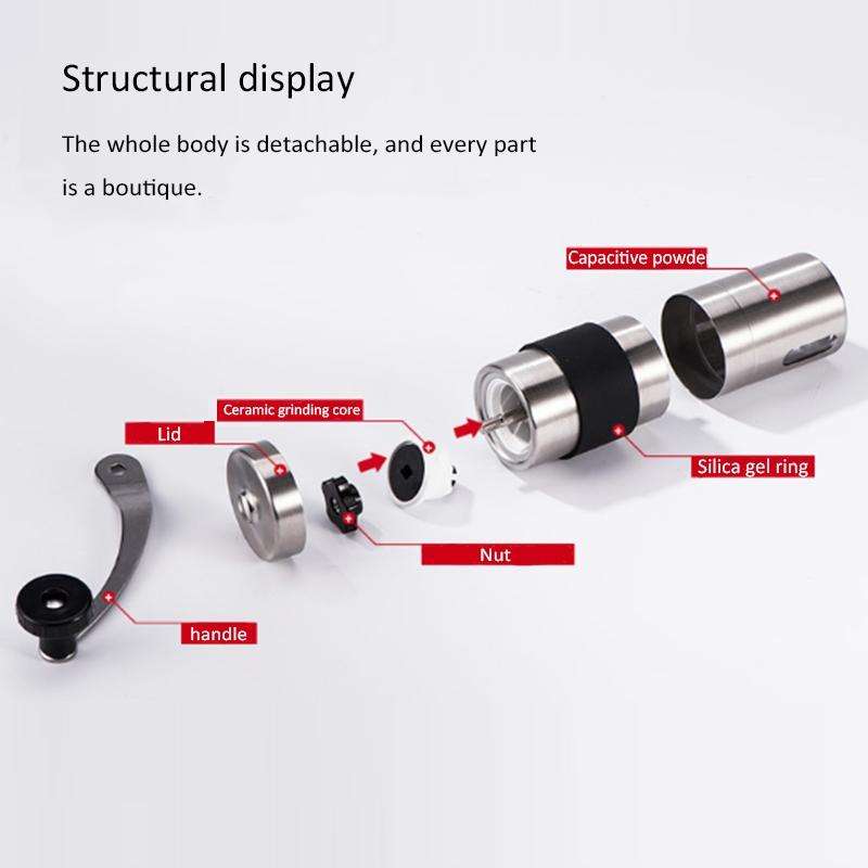 Portable Conical Burr Mill Manual Stainless Steel Hand Crank Coffee Bean Grinder with Silicone Ri...