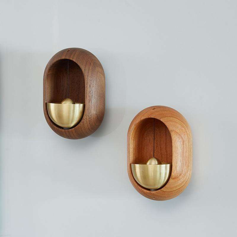 Suction Door Wind Chime Brass Wooden Doorbell Door Opening Reminder Pendant(Black Walnut)