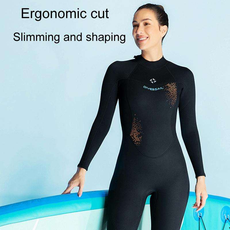 DIVE & SAIL 3mm Ladies Warm Thickened One-Piece Long Sleeve Wetsuit Winter Swimming Gear, Size: L...