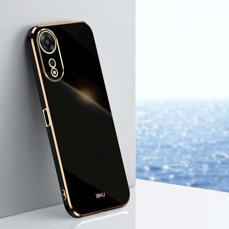 For OPPO A58 5G XINLI Straight 6D Plating Gold Edge TPU Phone Case(Black)