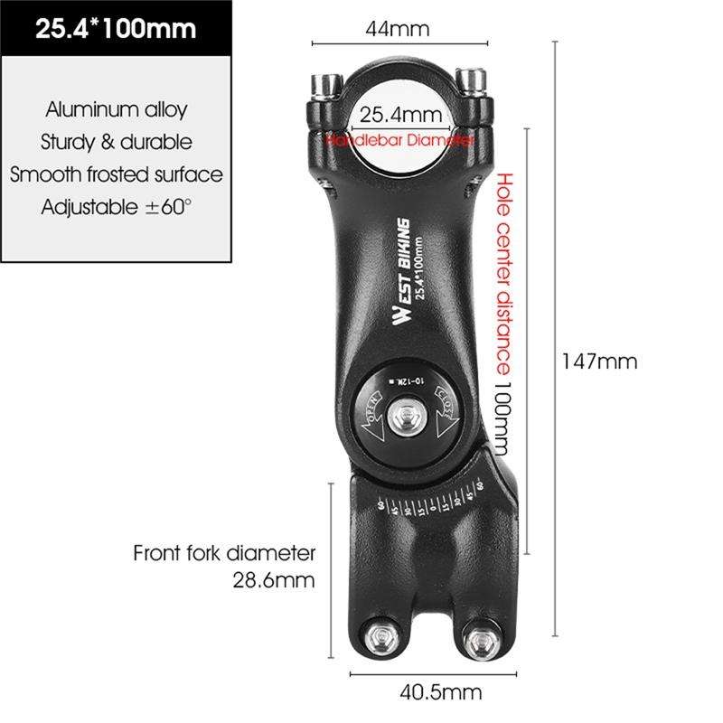 WEST BIKING Mountain Bike Adjustable Handlebar Angle Riser Handlebar Lift Accessories 25.4x100mm