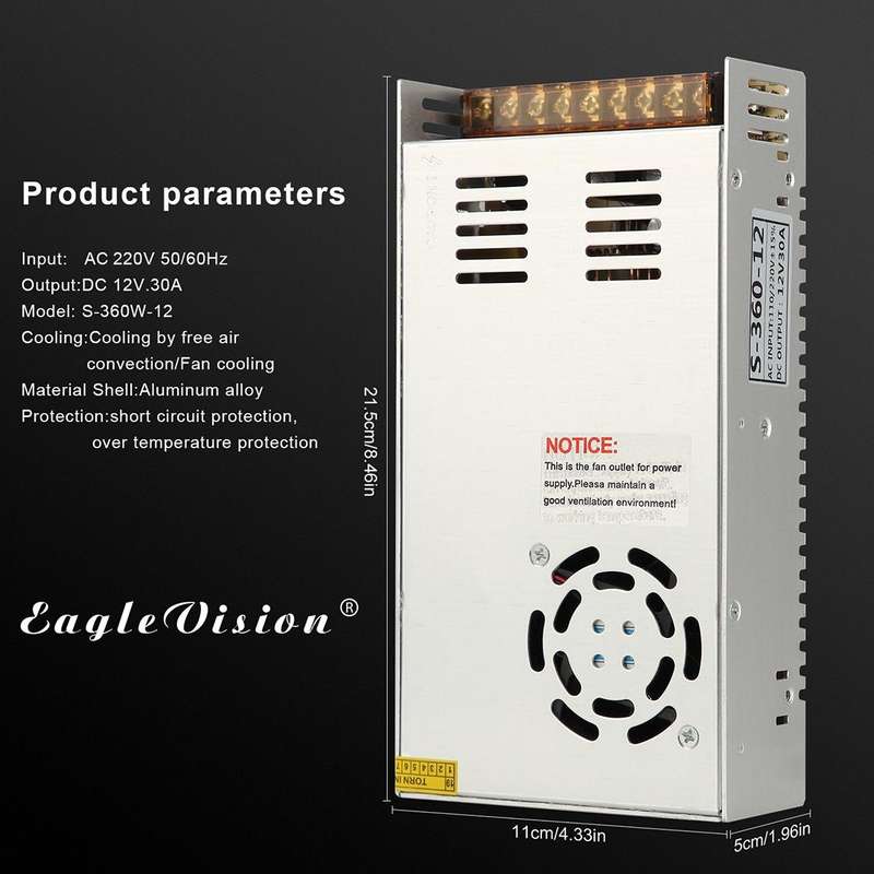 AC 220V to DC 12V 30A 360W Power Adapter AC-DC Converter Step Down Module Voltage Transformer Swi...